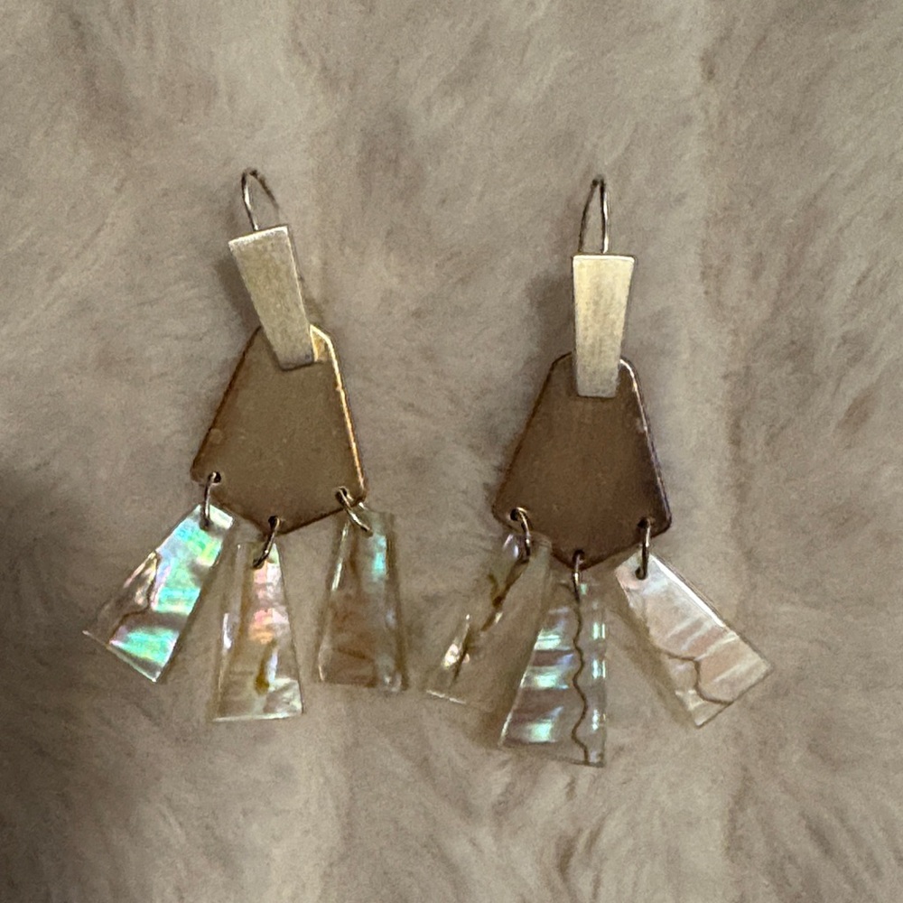 Kendra Scott Iridescent Shell Drop Earrings with Gold Accents